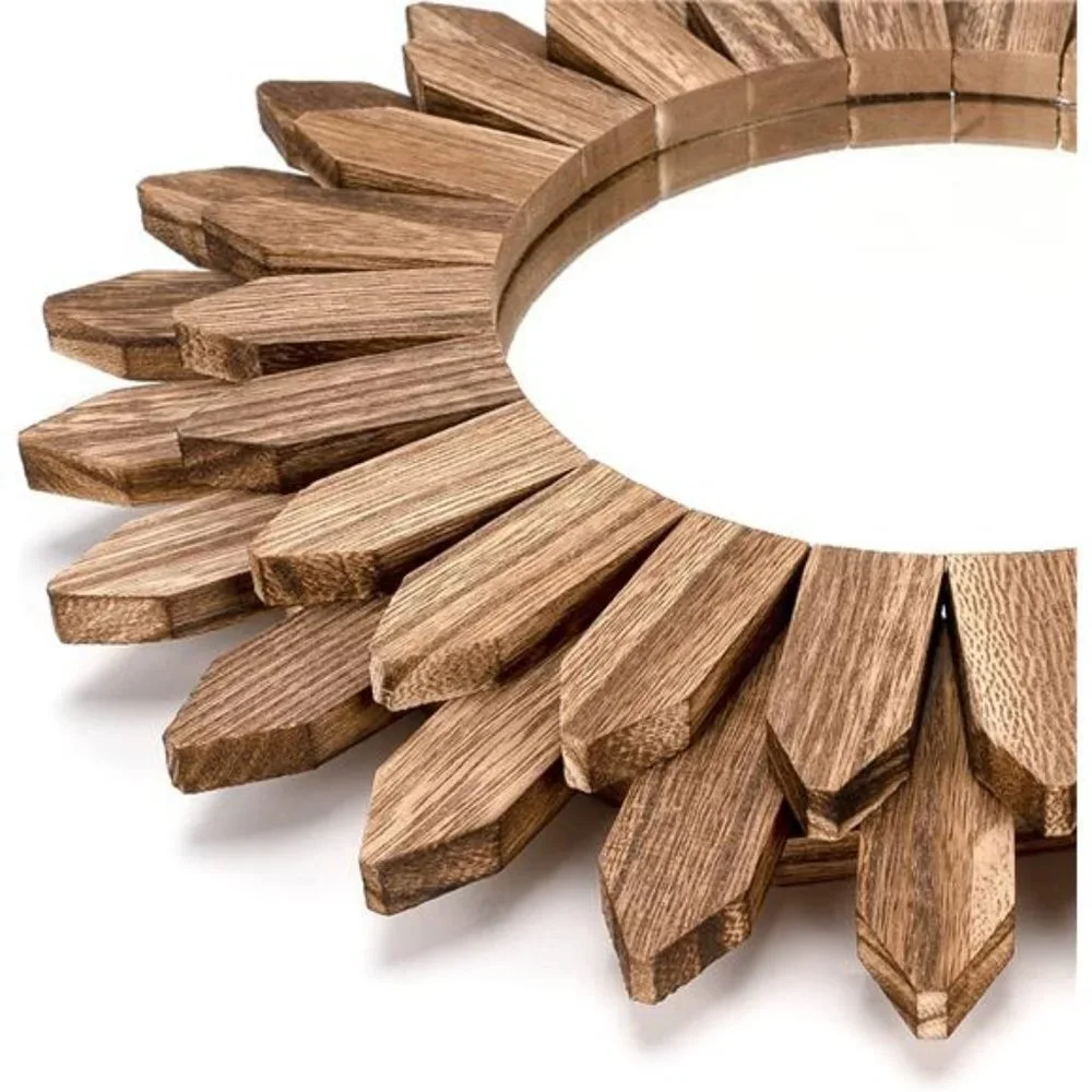 Wall Mirror Decorative 12 inch Rustic Wood Mirror Sunburst Boho Mirror
